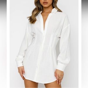 White Fox Boutique Feels Like A Holiday Shirt Dress white XS BRAND NEW